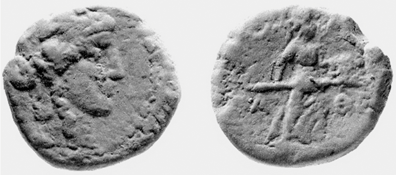 Fig. 3 Athenian bronze coin (39–37 BCE), showing the head of a youthful Dionysos on the obverse. Reproduced with permission of the American School of Classical Studies at Athens: Agora Excavations