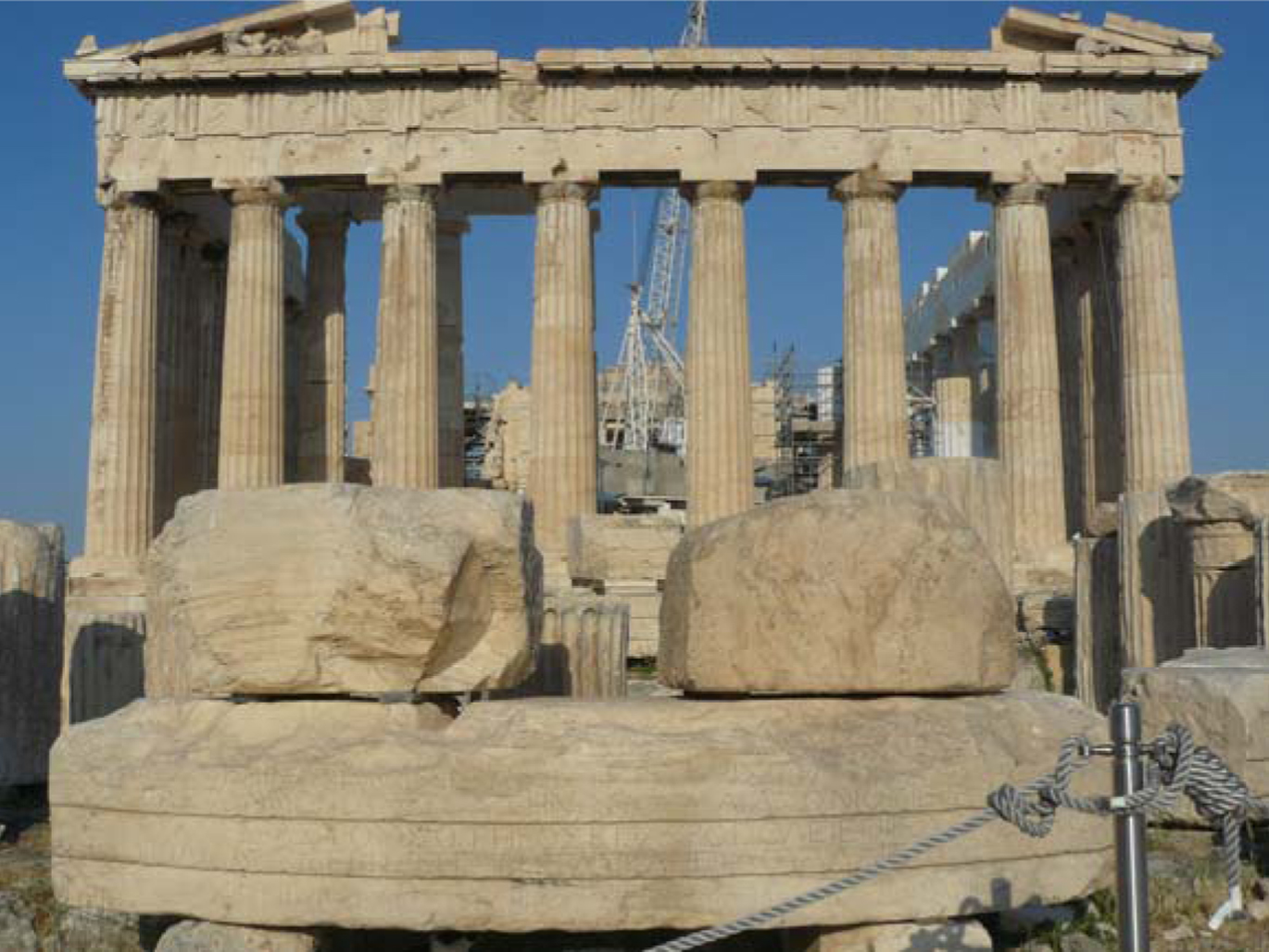 Fig. 7 The remains of the Temple of Roma and Augustus in front of the east entrance of the Parthenon. Photo by author.