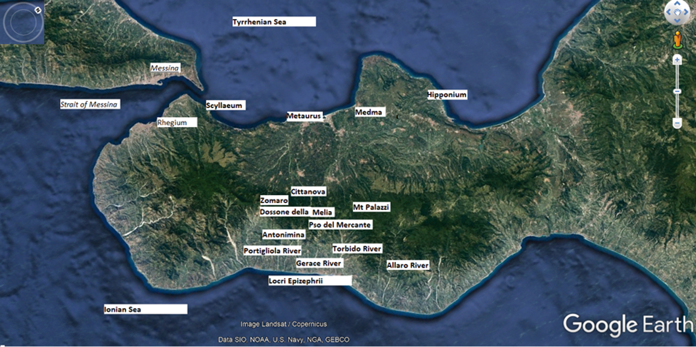 Routes across Calabria in Antiquity: Locri Epizephiri's c..., image size:1370x684