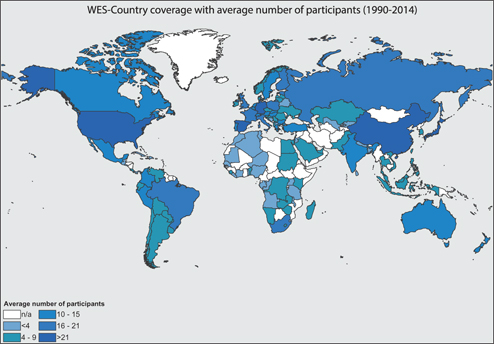Figure 1: Worldwide country coverage of the Ifo World Economic Survey (WES).