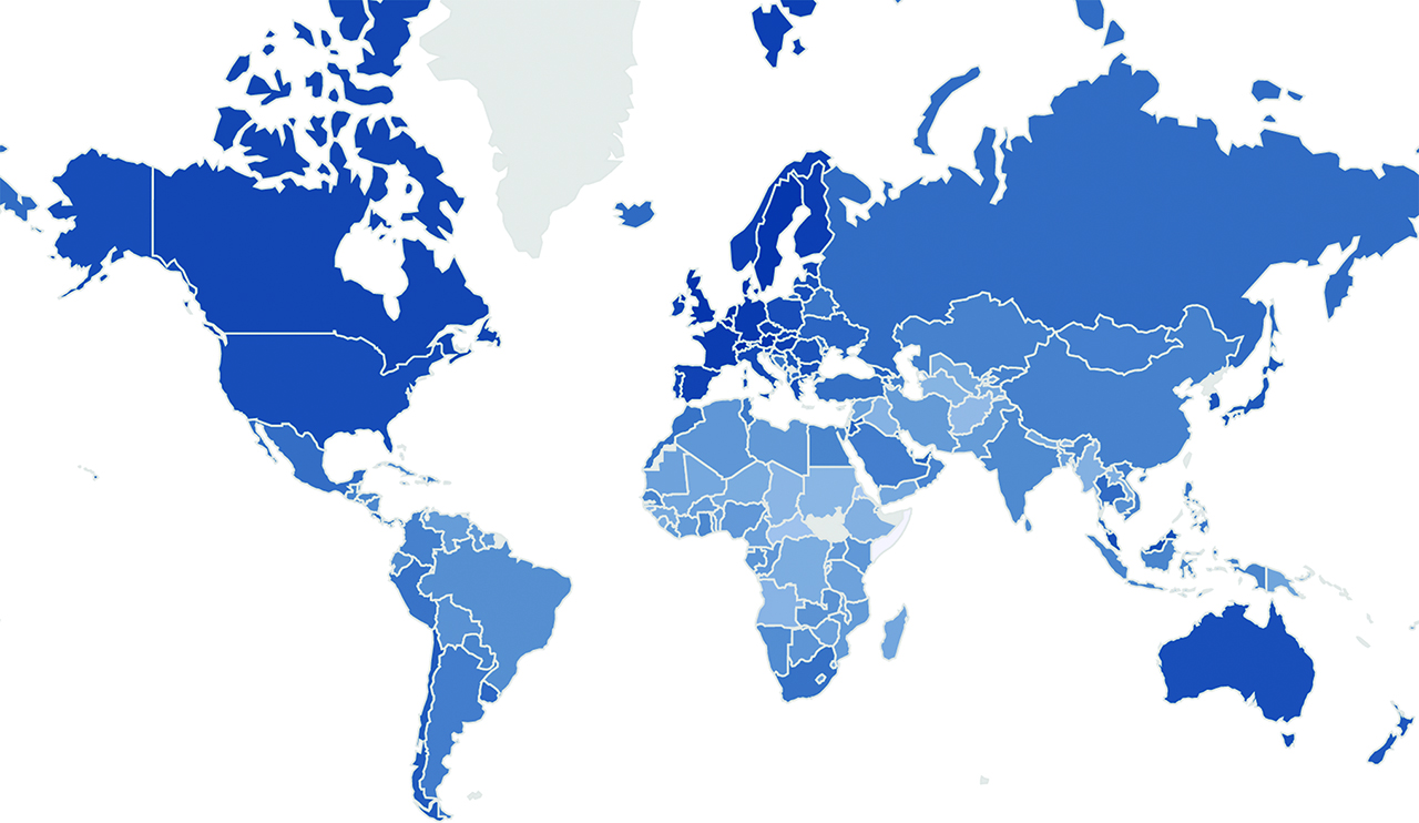 Figure 1: Worldwide level of globalisation in the year 2016.