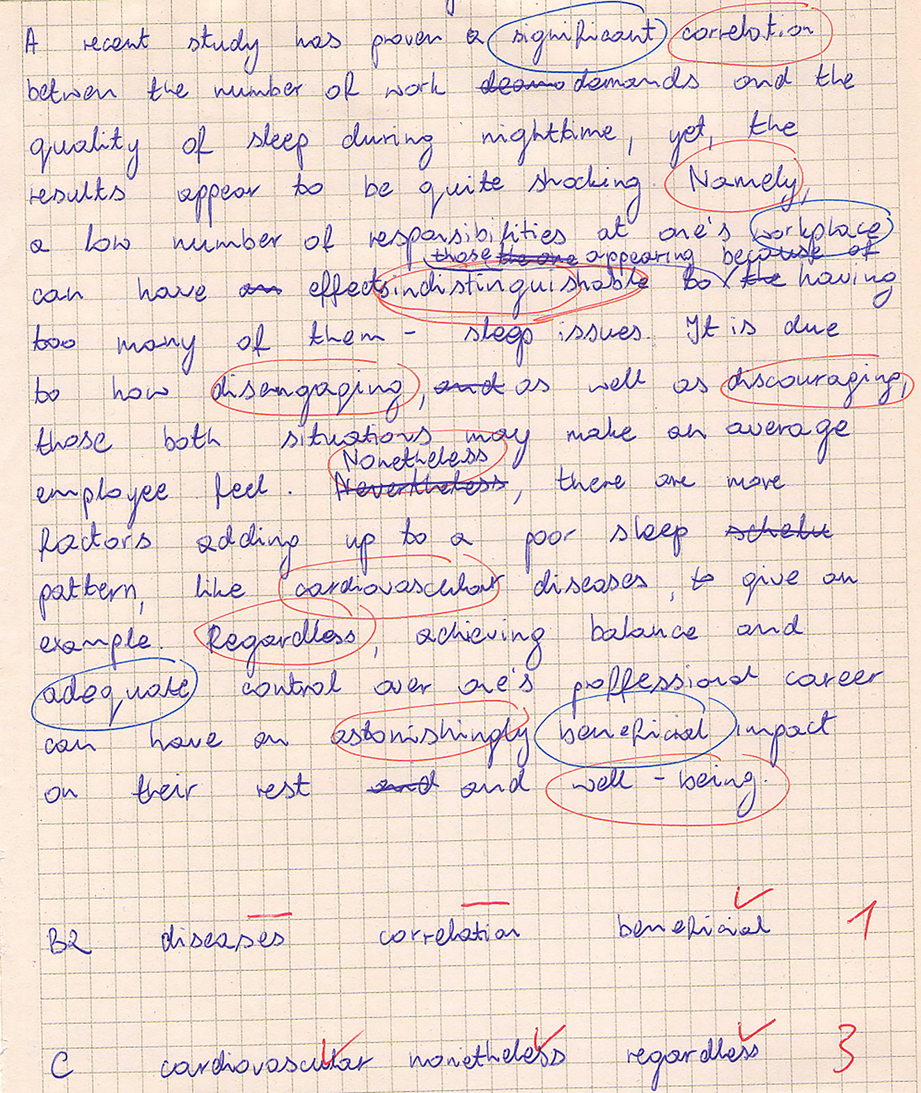 Figure 2: 
A sample of student text with words labelled for word proficiency levels using the CEFR checker.
