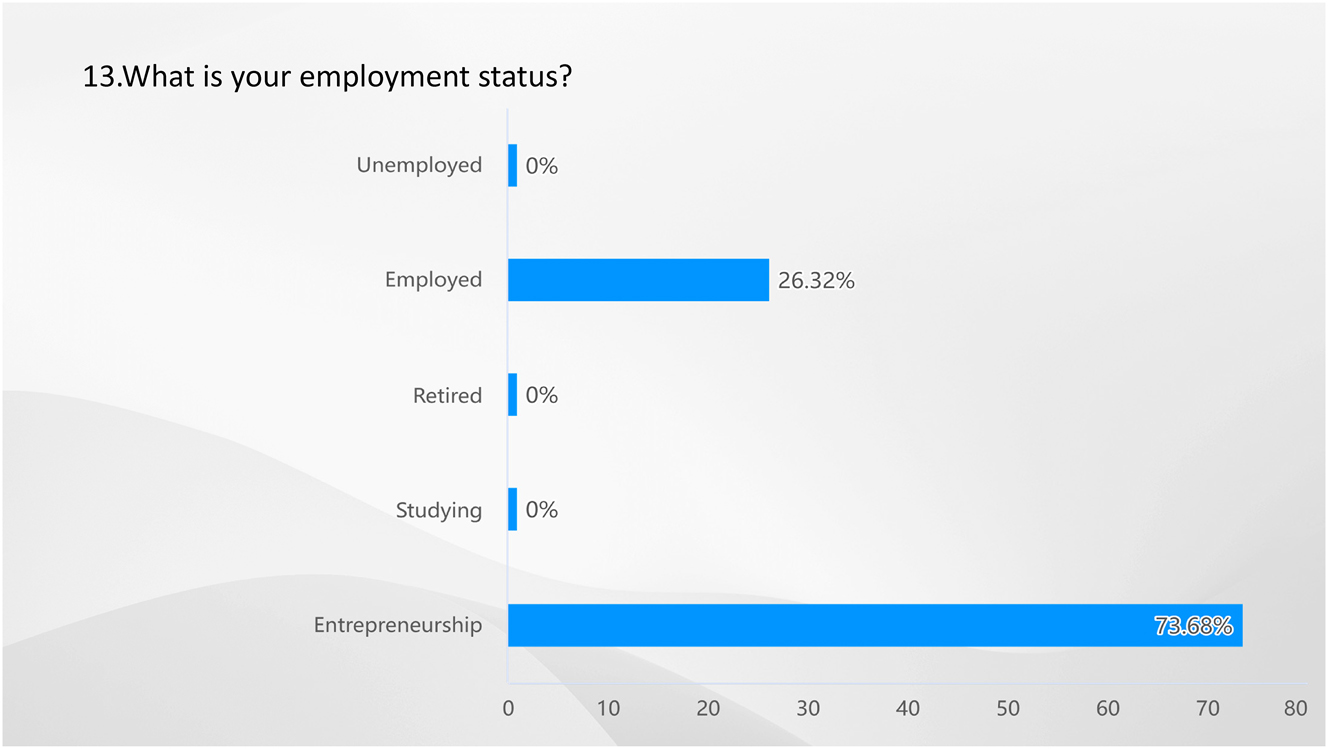 Figure 12: 
Result of Q13-what is your employment status? Source: own elaboration (2023).
