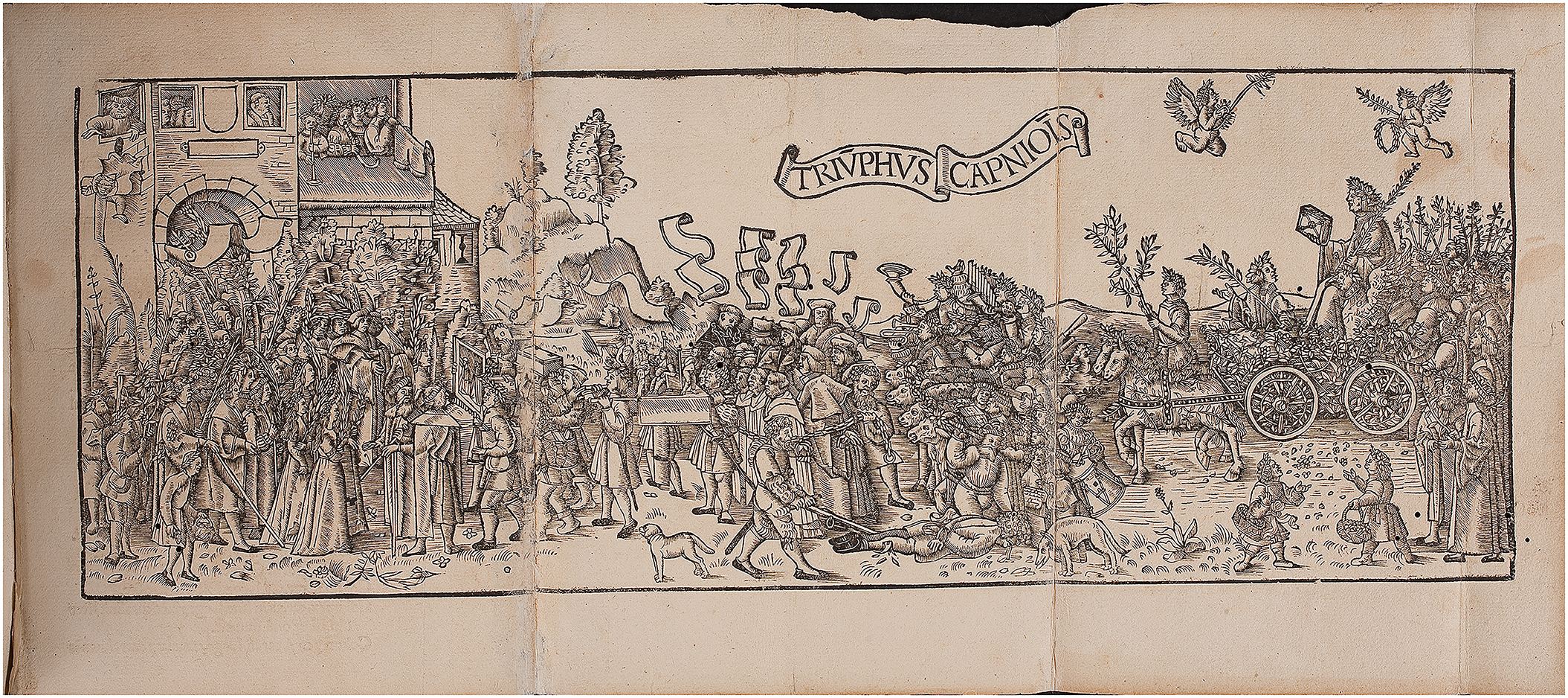 Figure 2: 
Woodcut, inserted in the first edition of Hutten’s Triumphus Capnionis (1518), folded four times in original size. Wolfenbüttel, Herzog August Bibliothek, Inv. no. 95.2 Theol. 14s.
