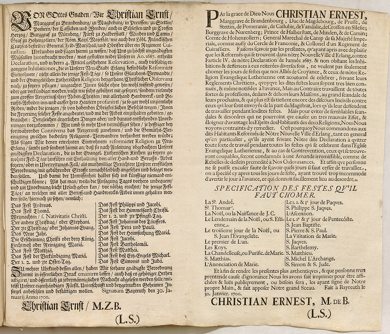 Figure 5: 
Regulation on public holidays in Erlangen (30 January 1700) (Bam vol. 14, fol. 112r).
