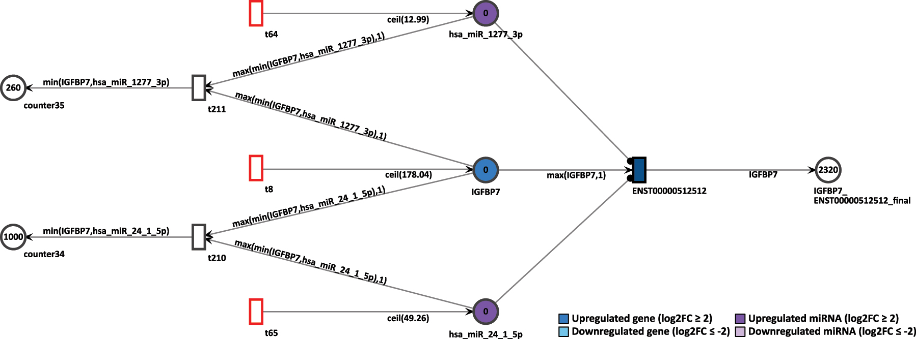 Figure 13: 
Simulation of the IGFBP7 gene in the D15P Petri net.
