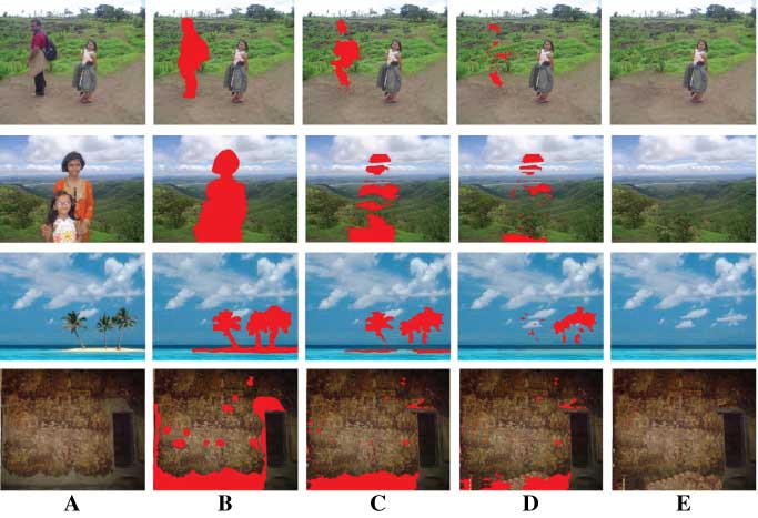 Figure 17 (A) The Original (B–D) are Intermediate Images. (E) The Inpainted Image by our Algorithm.