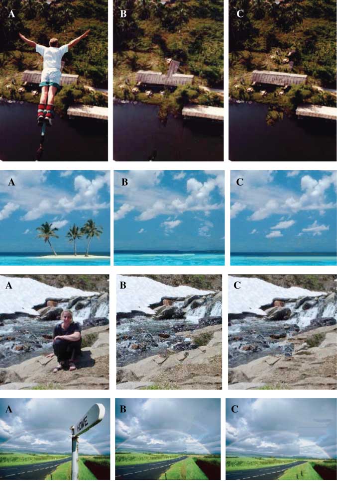 Figure 6 (A) Original Image. (B) Result of Algorithm [8]. (C) Our Algorithm Result.