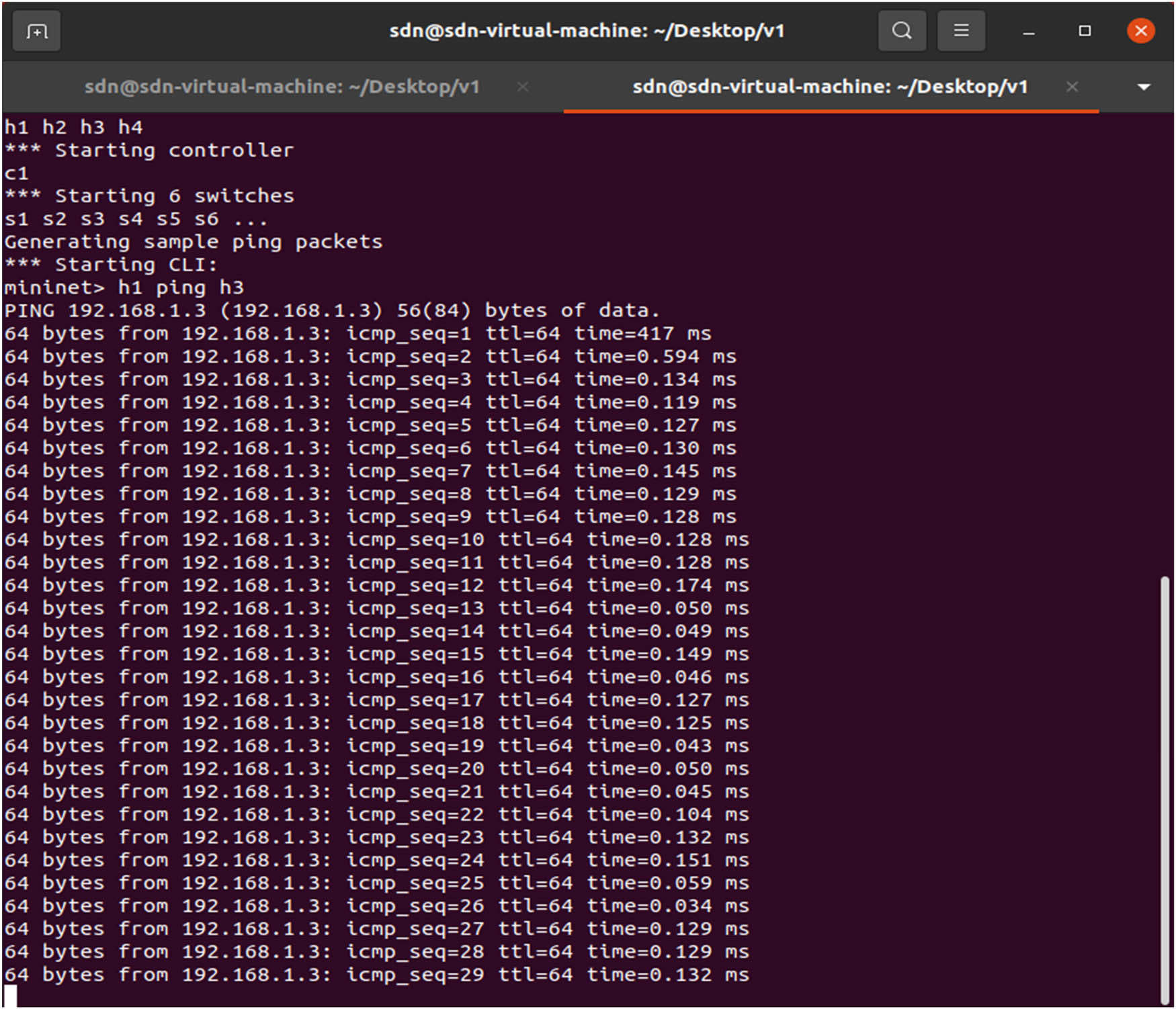 Figure 6 
               Ping from host 1 to host 3.
            