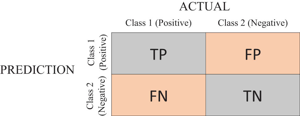 Figure 2 
                  Confusion matrix for two classes [49].
               