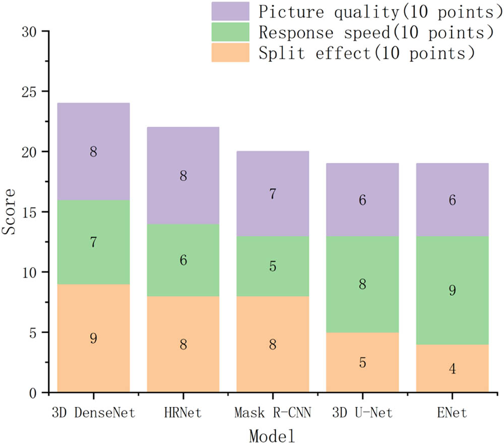 Figure 4 
                  User satisfaction evaluation of different segmentation models.
               