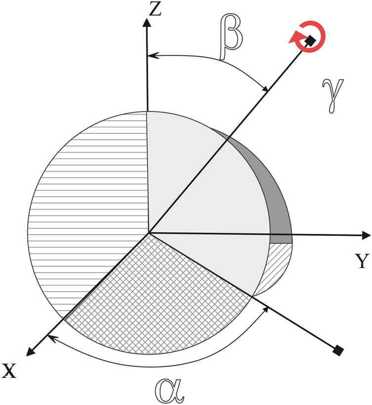 Figure 1 
                  Euler angles α, β, and γ indicate the projection direction.
               