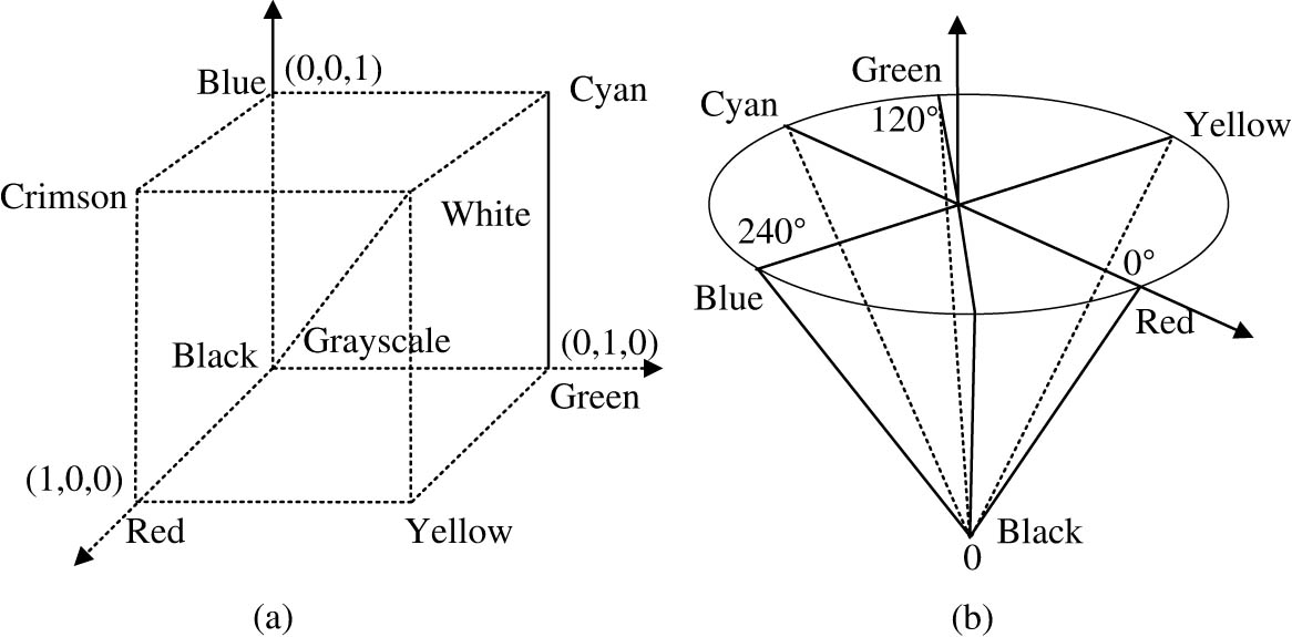 Figure 5
Schematic diagram of two models. (a) RGB color space model, and (b) HSV color space model.
