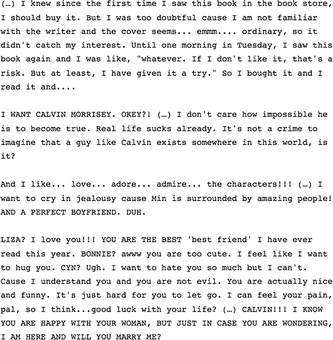 Figure 2: 
Case study: Online review of the book Bet me.