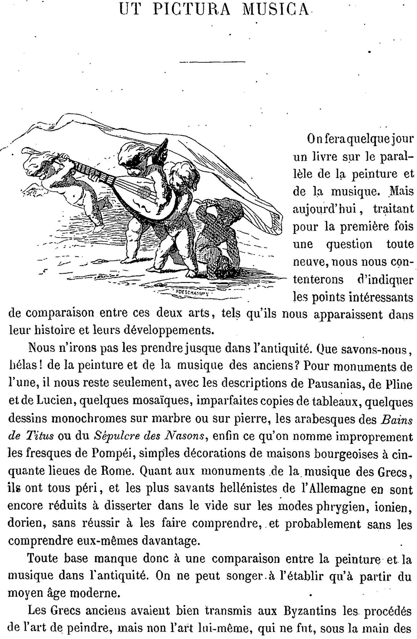 Abb. 5: Die erste Seite von Louis Viardots Schrift Ut pictura musica, veröffentlicht 1859 in der neu gegründeten Gazette des beaux-arts (19-29, hier 19), © Bibliothèque nationale de France.