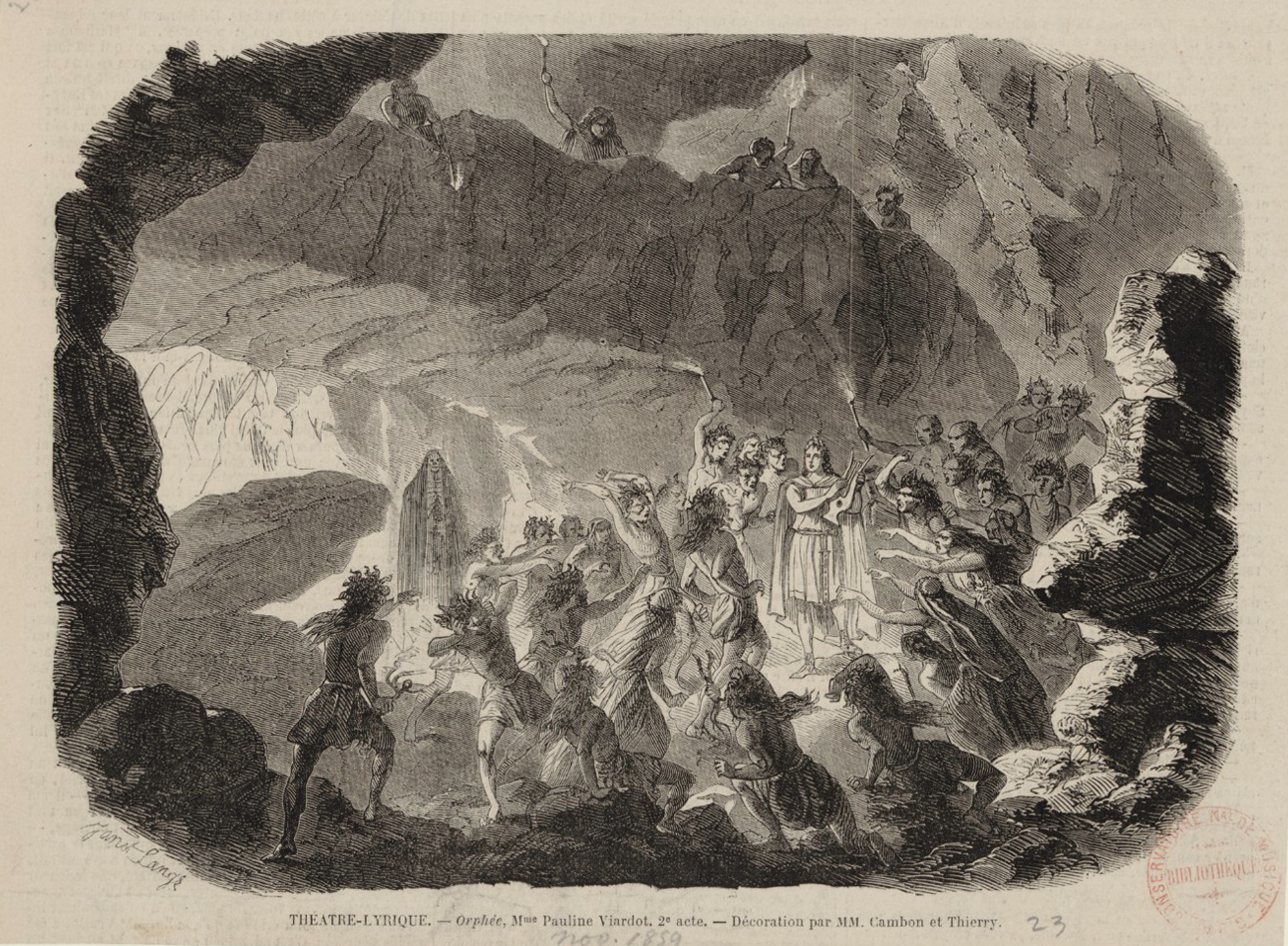 Abb. 10: Janet-Lange, Charles Maurand, Stich der Dekoration des 2. Aktes von Orphée (1859, Théâtre-lyrique), 17 X 23 cm, © Bibliothèque nationale de France.