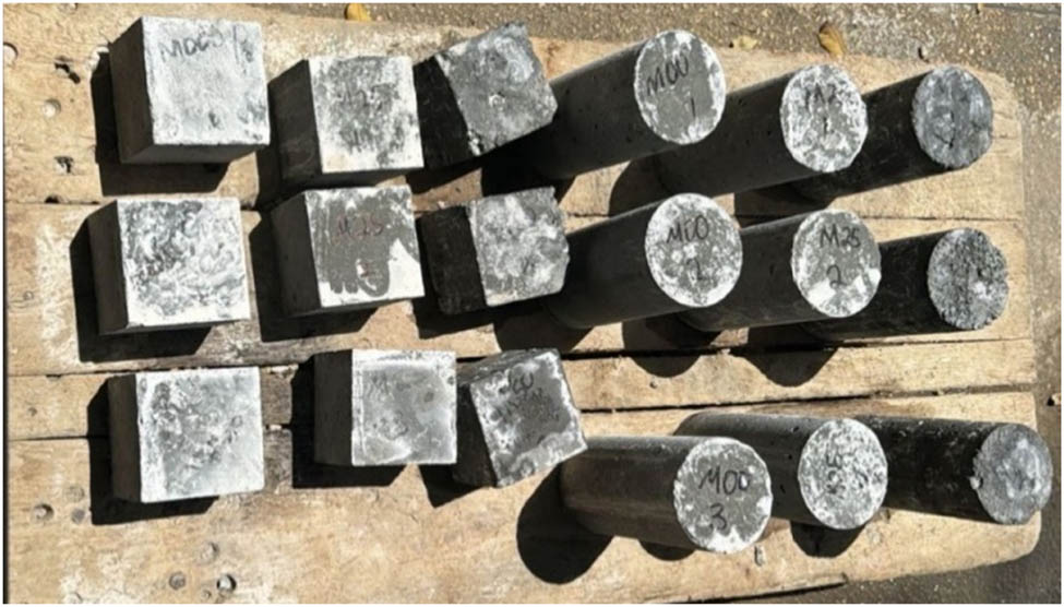 Figure 7
Hardened cubical and cylindrical specimens after 28 days of curing.
