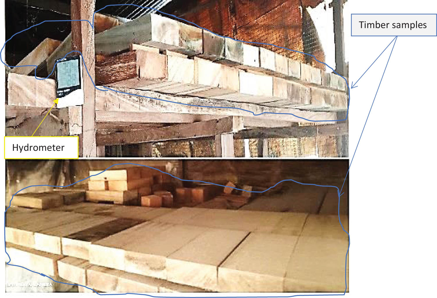 Figure 3 
                  Traditional drying of wood samples.
               