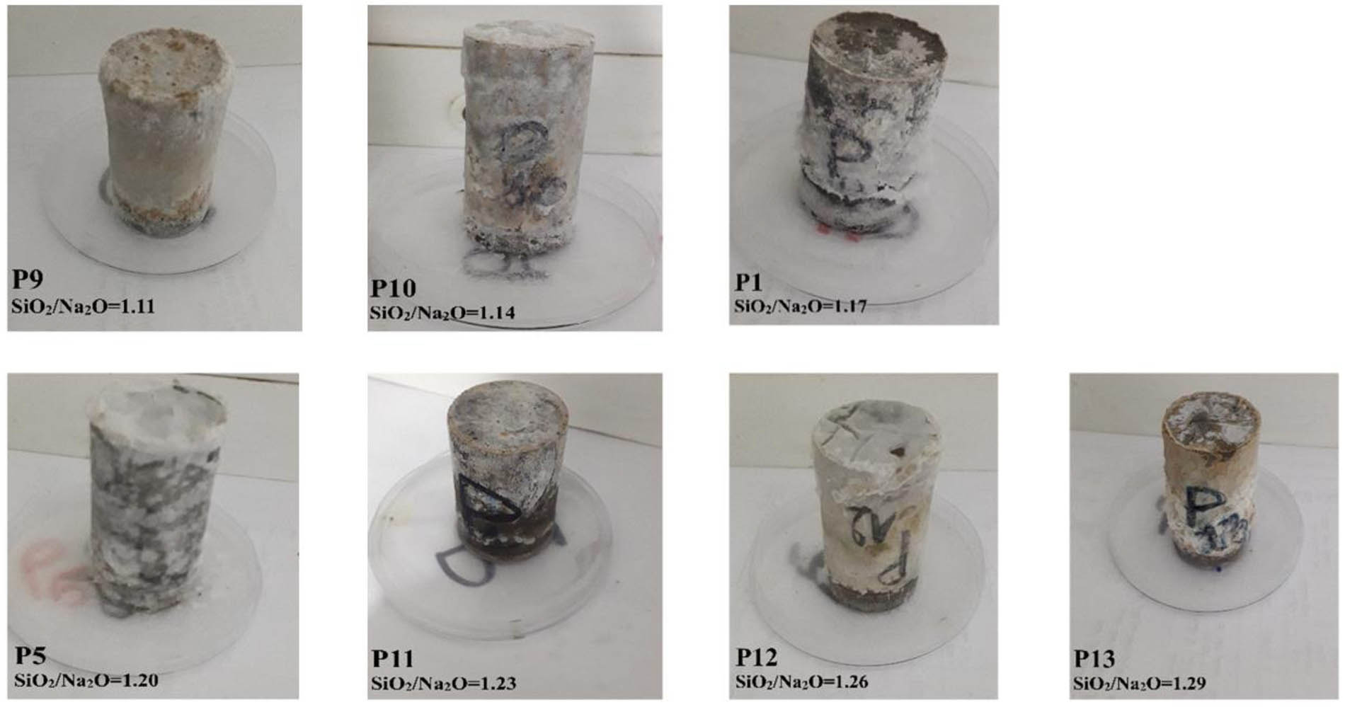 Figure 10 
                     Effect of SiO2/Na2O molar ratio on the amount of efflorescence of GGBFS mortar.
                  