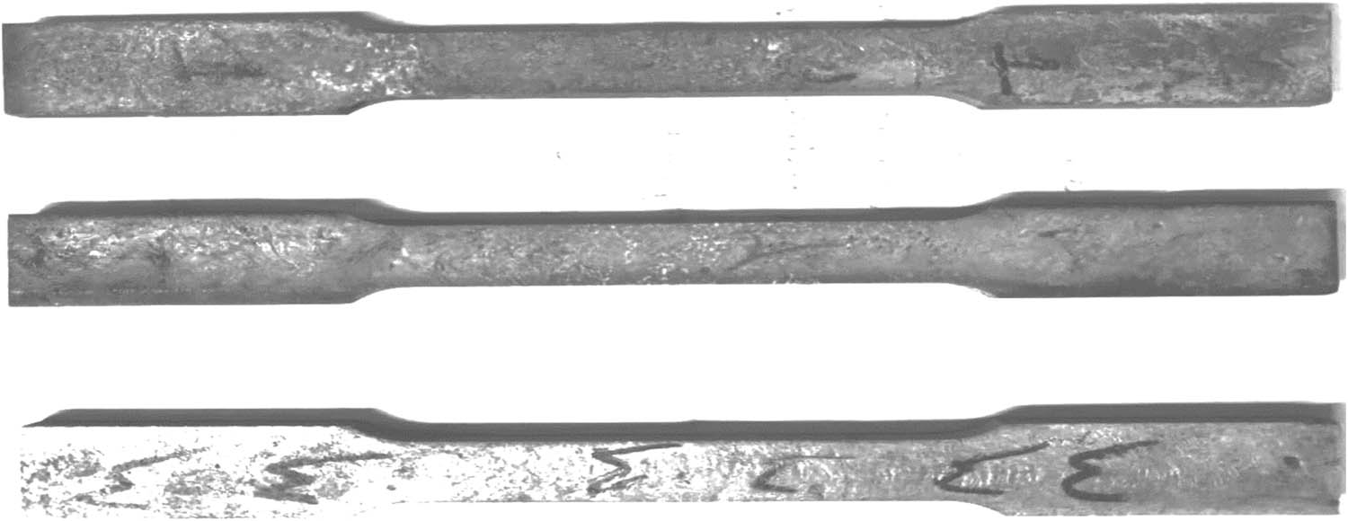 Figure 5 
                  Dimensions of the tensile test specimen as per ASTM standards.
               