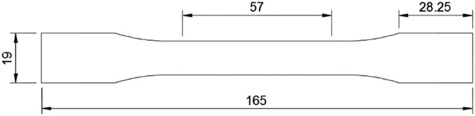 Figure 4 
                  Tensile testing specimen ASTM standard.
               