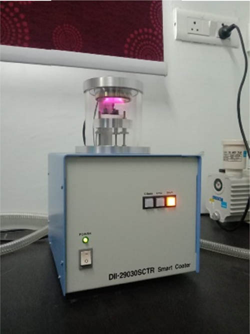 Figure 7 
                  Gold sputter coating process.
               