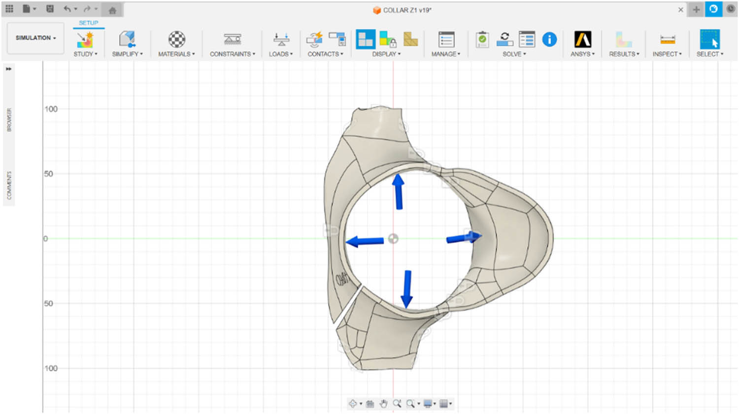 Figure 8 
                     Loads and boundary conditions on cervical collar.
                  