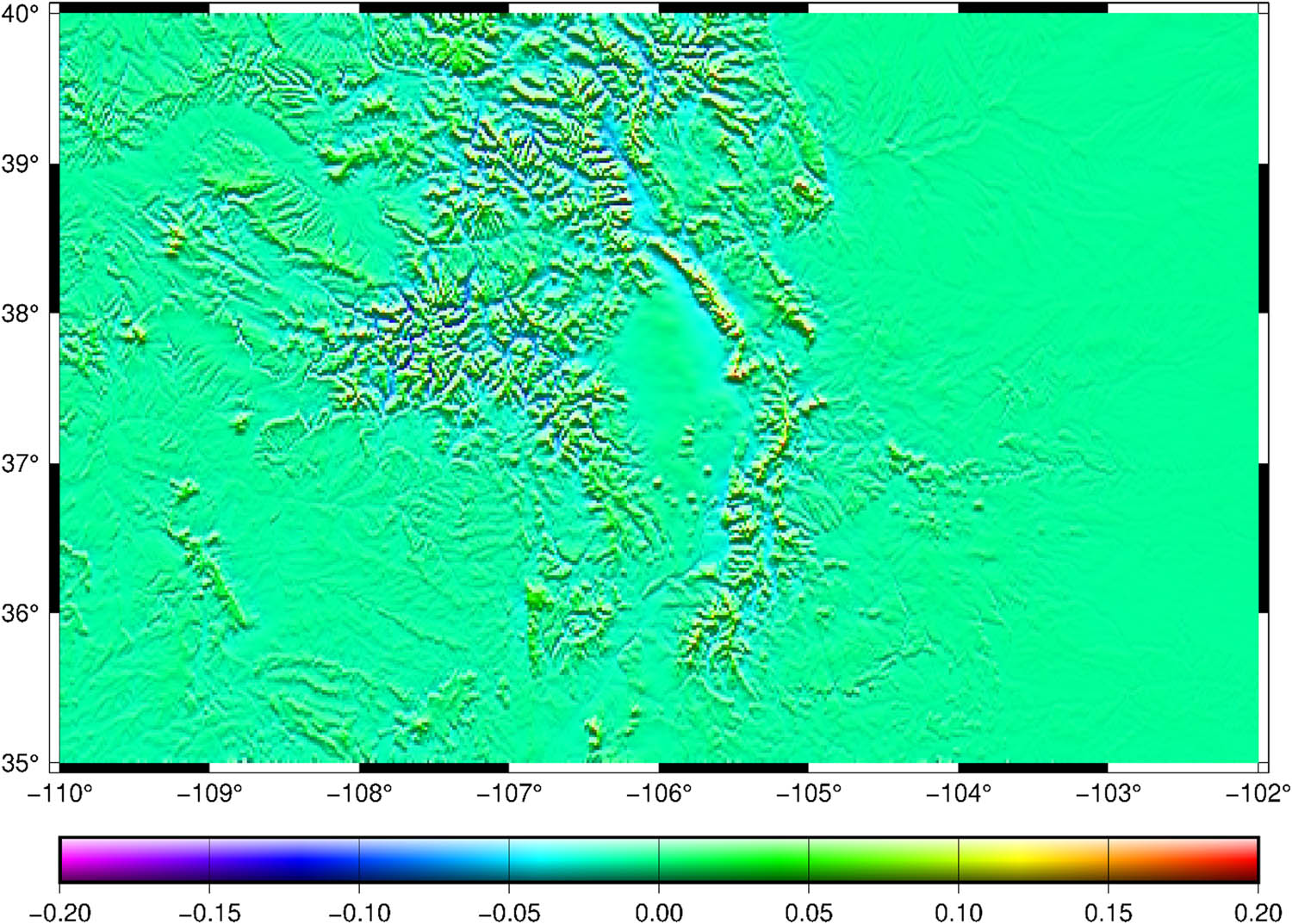 Figure 5 
                  Difference between the complete and sGQS. Units in meters. Mean value = −0.08, Min = −0.135, Max = 0.180, Std Dev = 0.017, and RMS = 0.019.
               