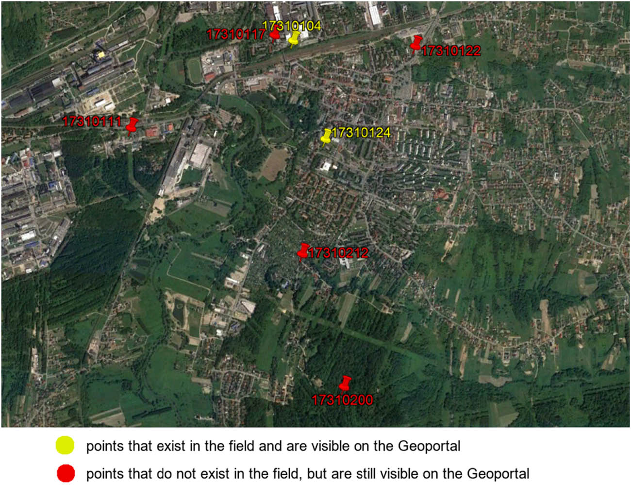 Figure 6
Presentation of points non-existent in the field but existing in geoportal.