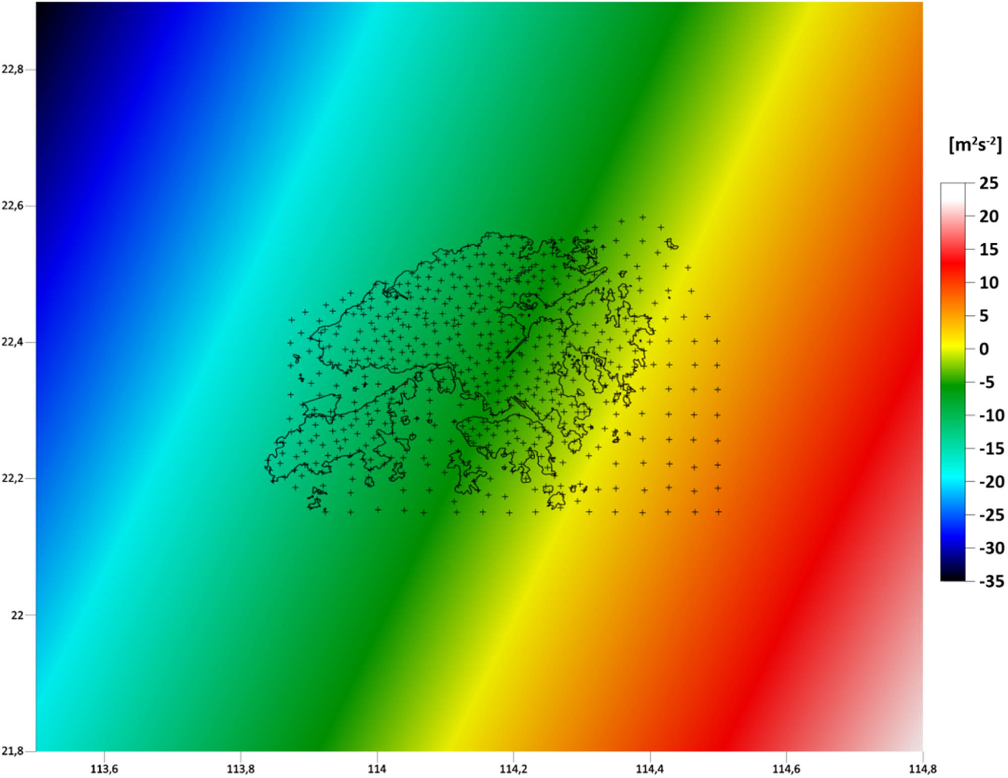 Figure 3
Disturbing potential at an altitude of 200 km above the reference ellipsoid as the Dirichlet BC on the upper boundary generated from the GO_CONS_GCF_2_DIR_R6 model up to a degree/order of 300.