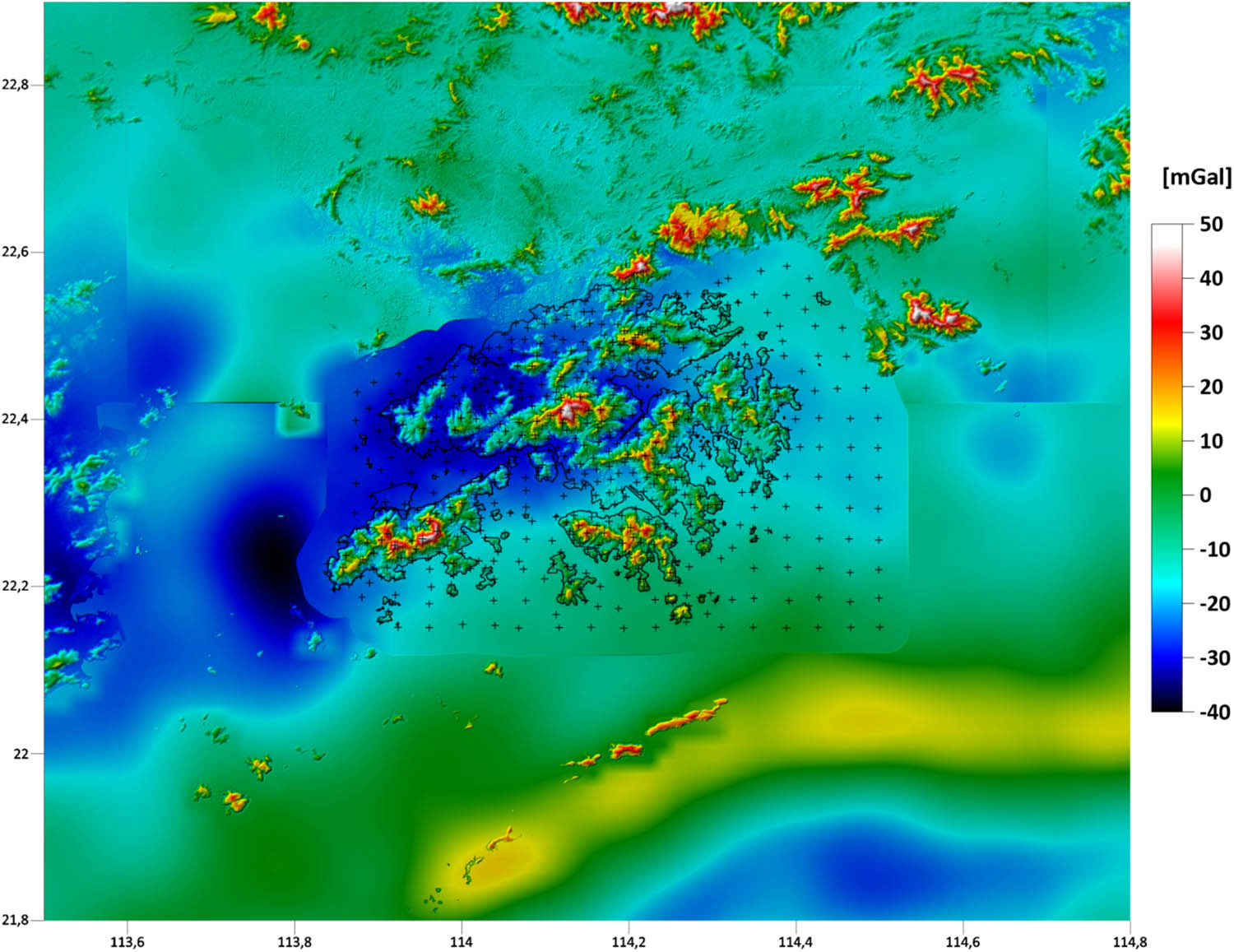 Figure 7
Gravity disturbances at the Earth’s surface as the oblique derivative BC on the bottom boundary.