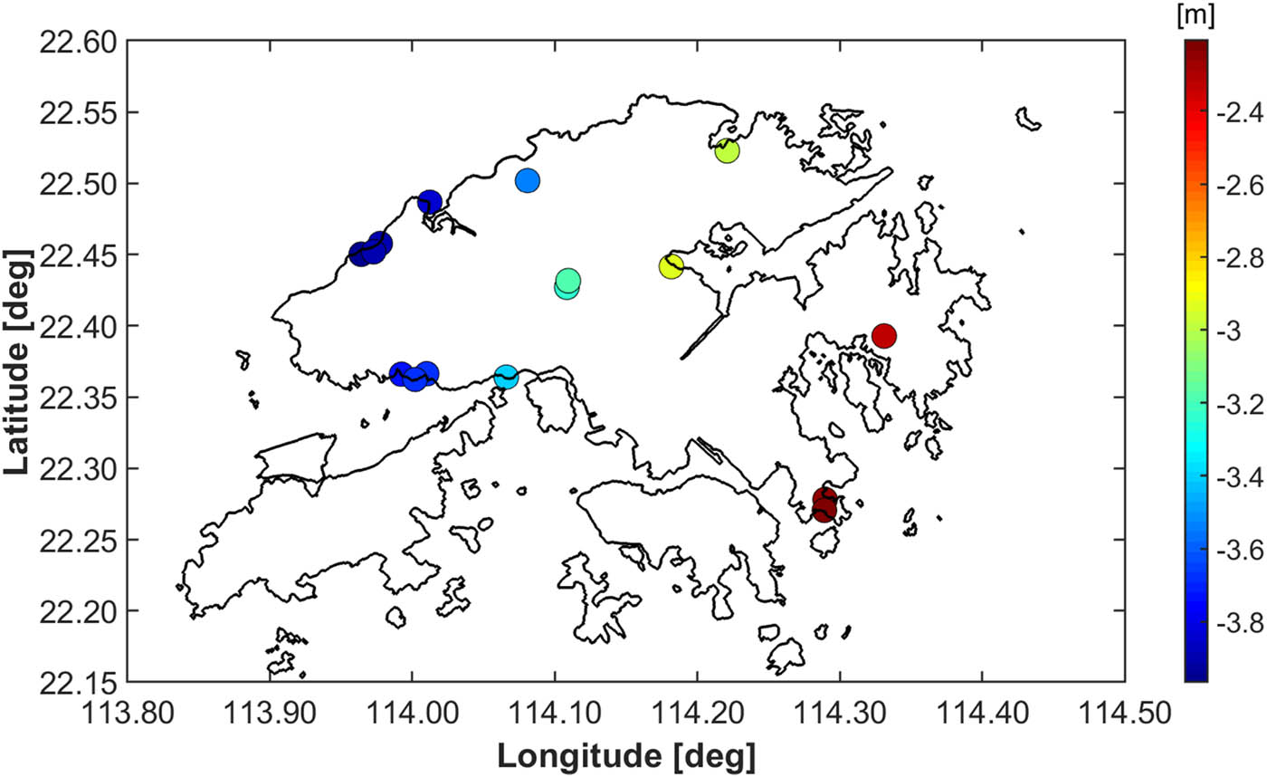 Figure 8
Distribution of GNSS-levelling benchmarks in the Hong Kong territories.