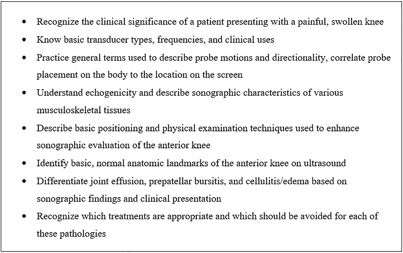Figure 2:
Learning objectives for the focused training session in the current study.