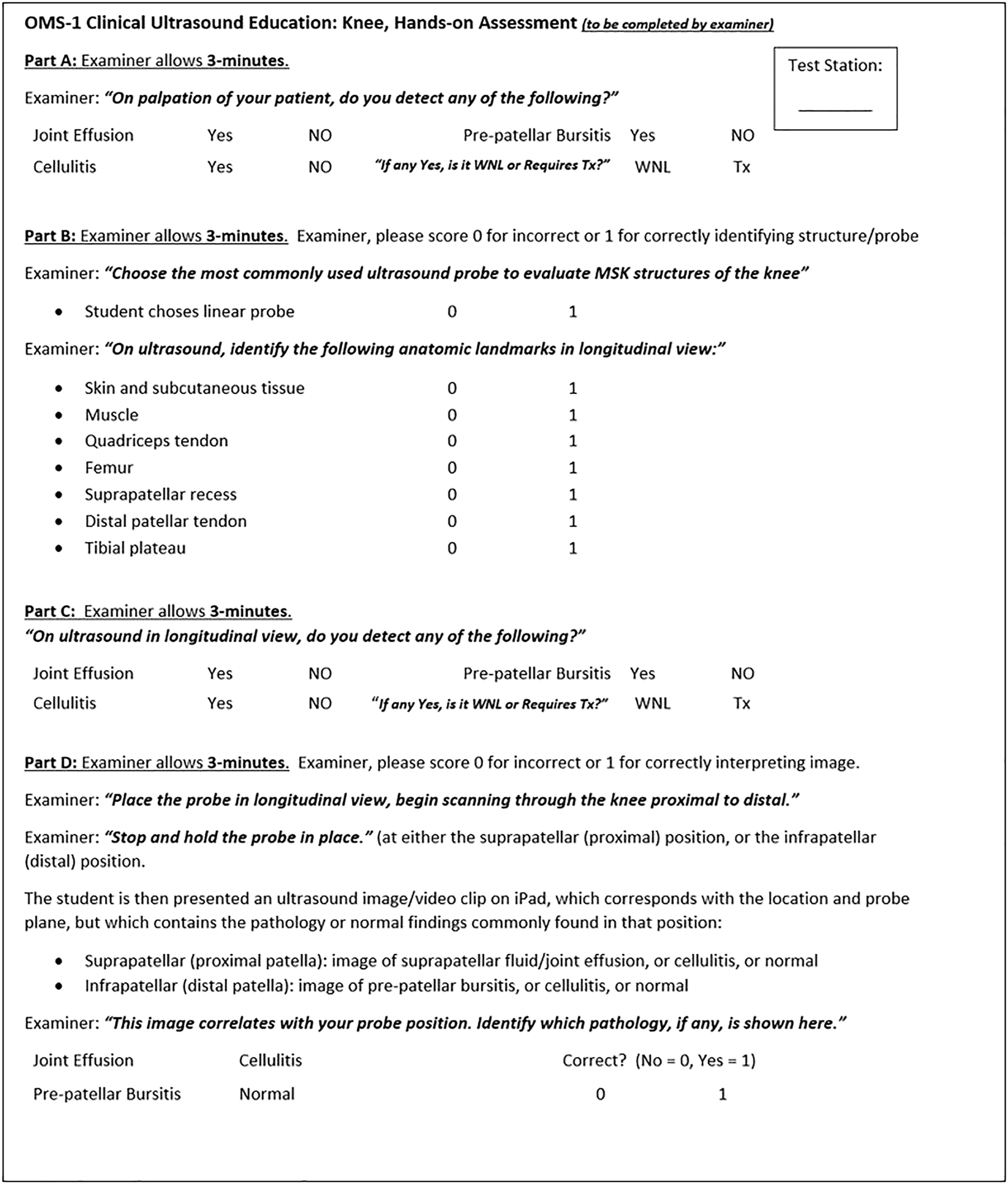 Figure 3:
Combined script and checklist utilized by proctors in the current study during the hands-on assessment. Tx, treatment; WNL, within normal limits.