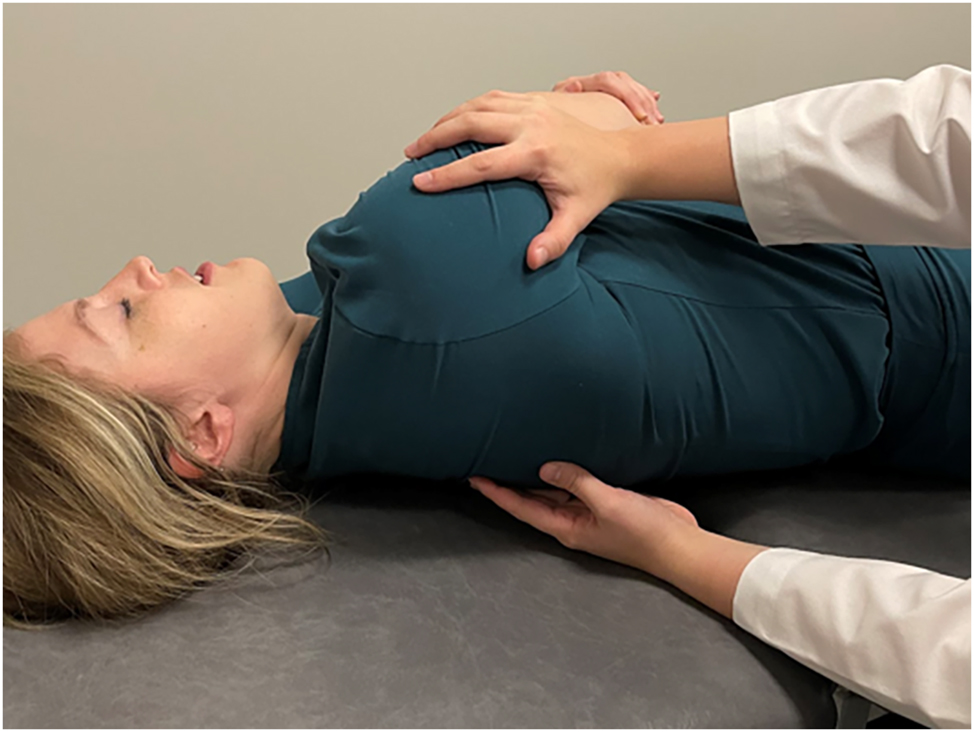 Figure 2:
The location of the tender point on a supine patient. For the exact location of the tender point, please refer to Figure 1 for the location in an upright position. Because this is a supine treatment, the tender point is usually found in a supine position.