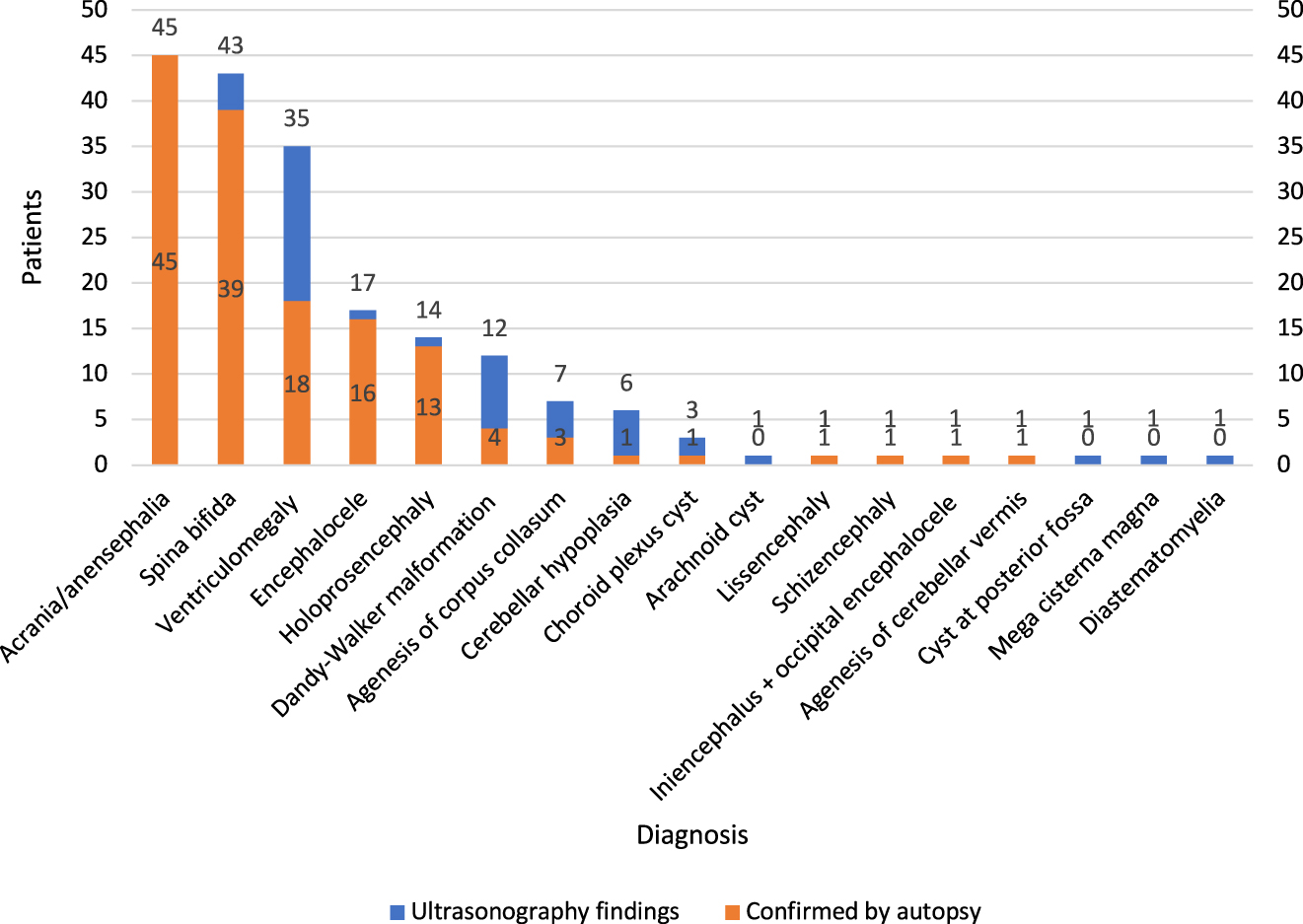 Figure 2: 
Ultrasound findings with total agreement and disagreement with postmortem examination.
