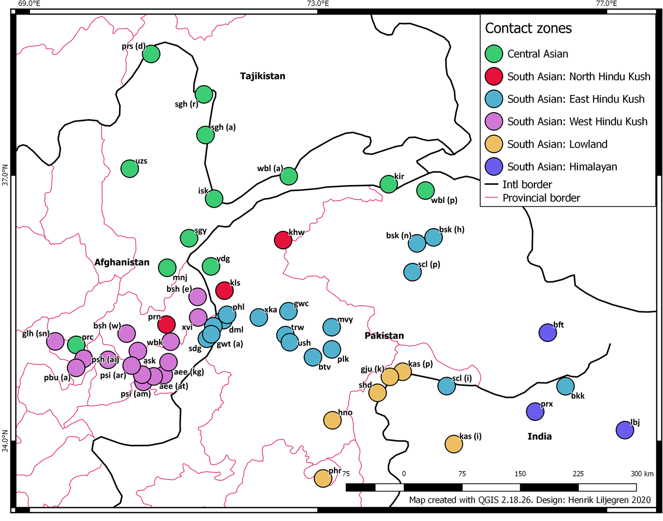 Figure 14:
Micro-areas/contact zones in the Hindu Kush (based on 80 binary features clustering).