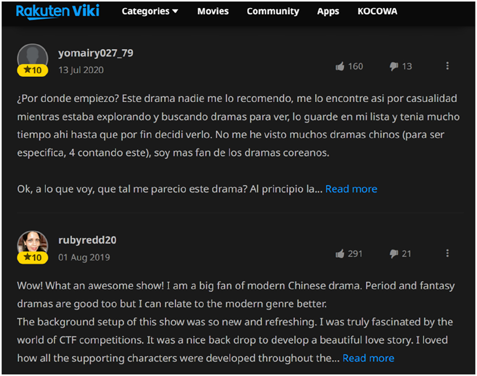 Figure 6:
Snapshot showing user comments as interaction on Viki.