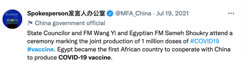 Figure 3: 
The tweet that attracted more conspiracies. Source: @MFA_China Twitter account.
