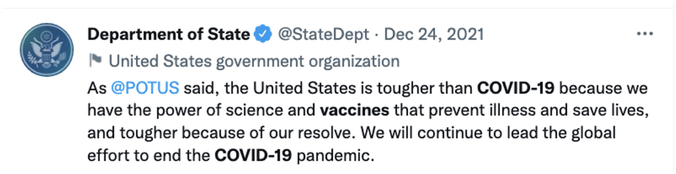 Figure 4: 
The tweet with the most mention of “China”. Source: @StateDept Twitter account.
