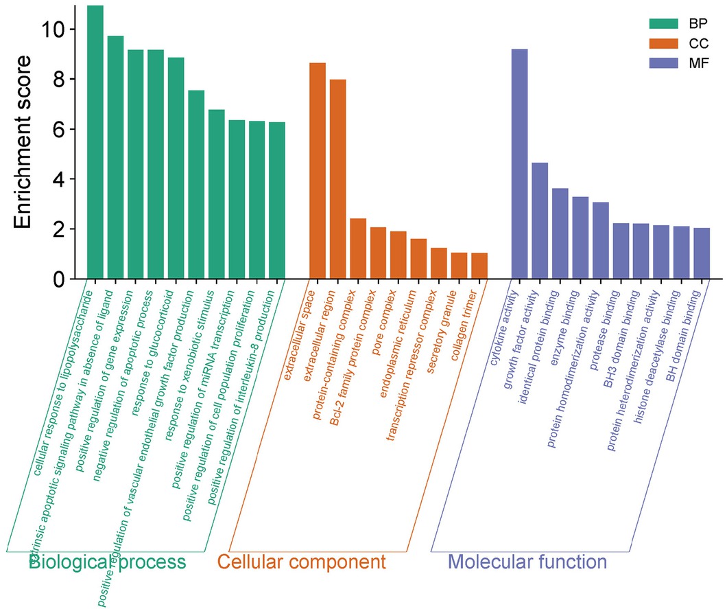 Figure 3 GO function analysis of potential targets of HTD for NERD. GO, Gene body; HTD, Huoxue Tongjiang Decoction; NERD, Non-erosive reflux disease.