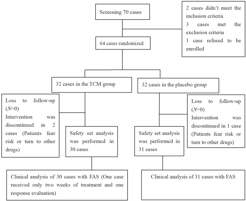 Figure 6 Depiction of the flow diagram of clinical trial. TCM, traditional Chinese medicine; FAS, full analysis set.