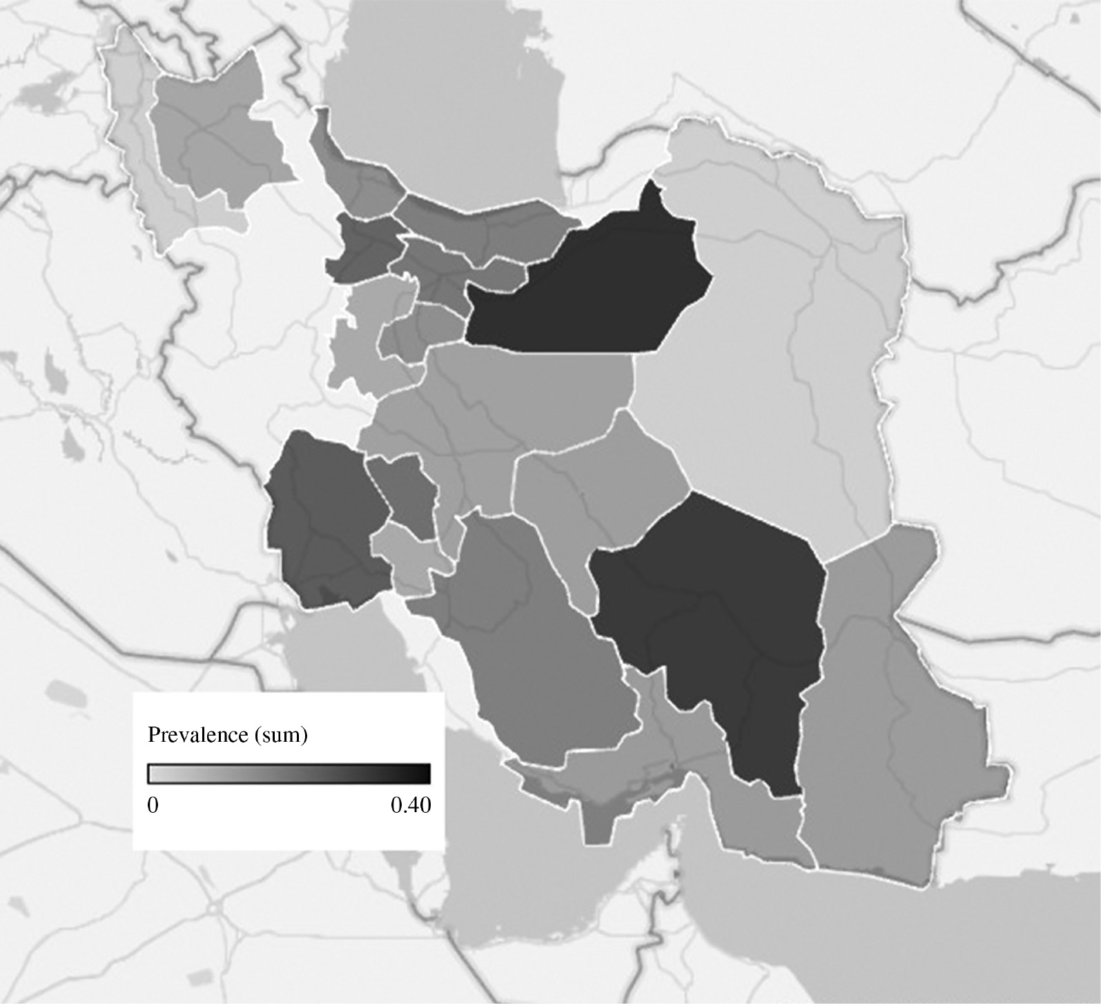 Figure 5: Distribution of HCV prevalence among patients with thalassemia in different regions of Iran.