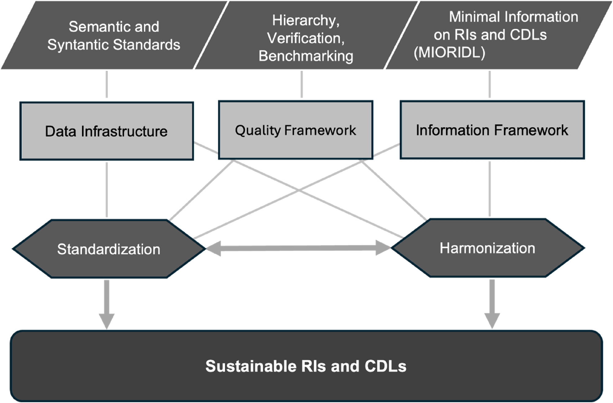 Figure 1: 
Key pillars and supporting structures enabling sustainable RIs and CDLs.
