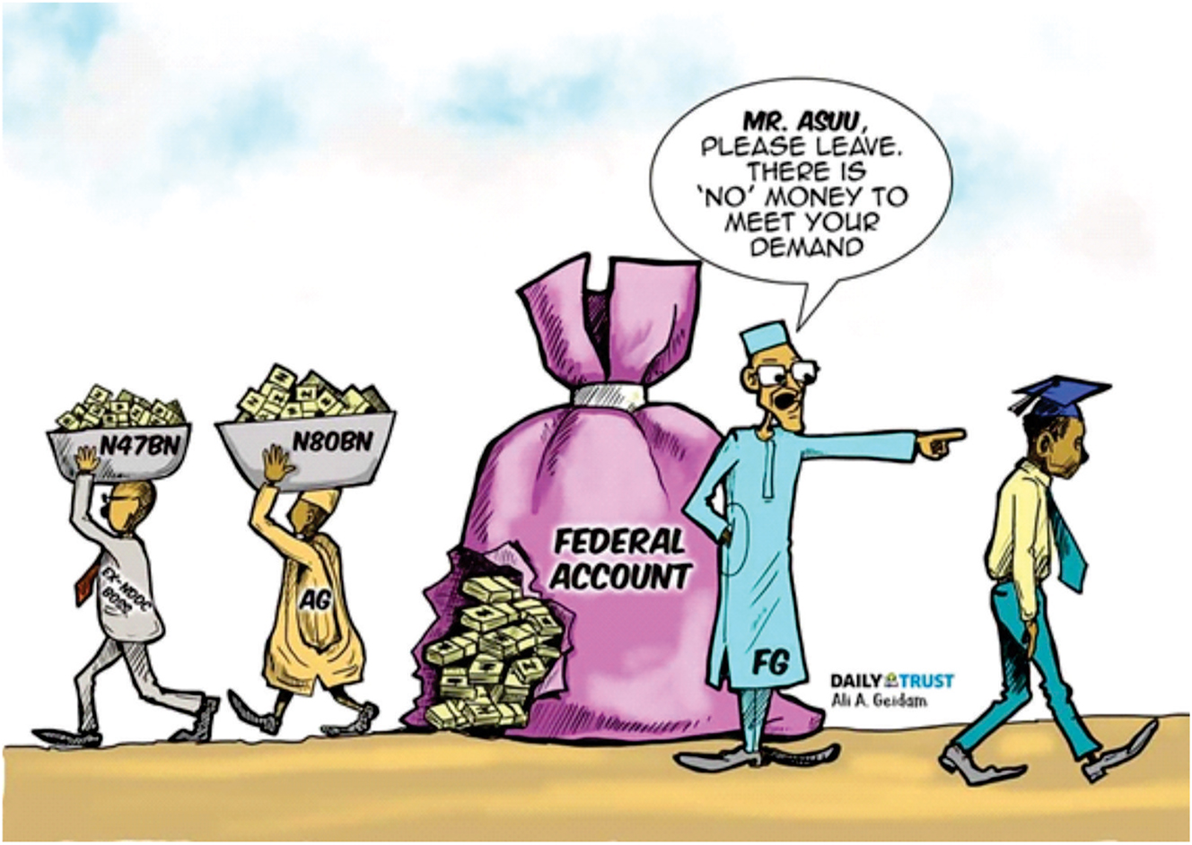 Figure 4: 
Showing persons with access to FG account.
Source: Nairaland, June 13, 2022 (https://www.nairaland.com/7172332/nigeria-state-nation-cartoons/1).
