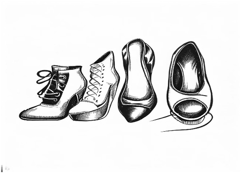 Figure 3: 
A visual classification representation generated based on the textual prompt “a drawing of a set of shoes”.
