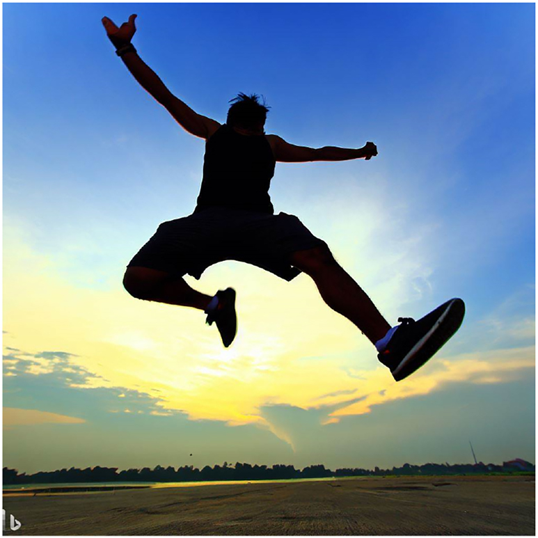 Figure 5: 
Visual rendition of the sentence “the man jumped up.”
