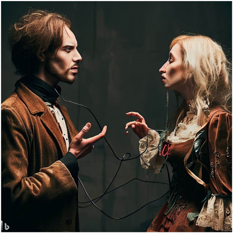 Figure 8: 
AI-generated visual representation of “Jack and Mary communicate together”.
