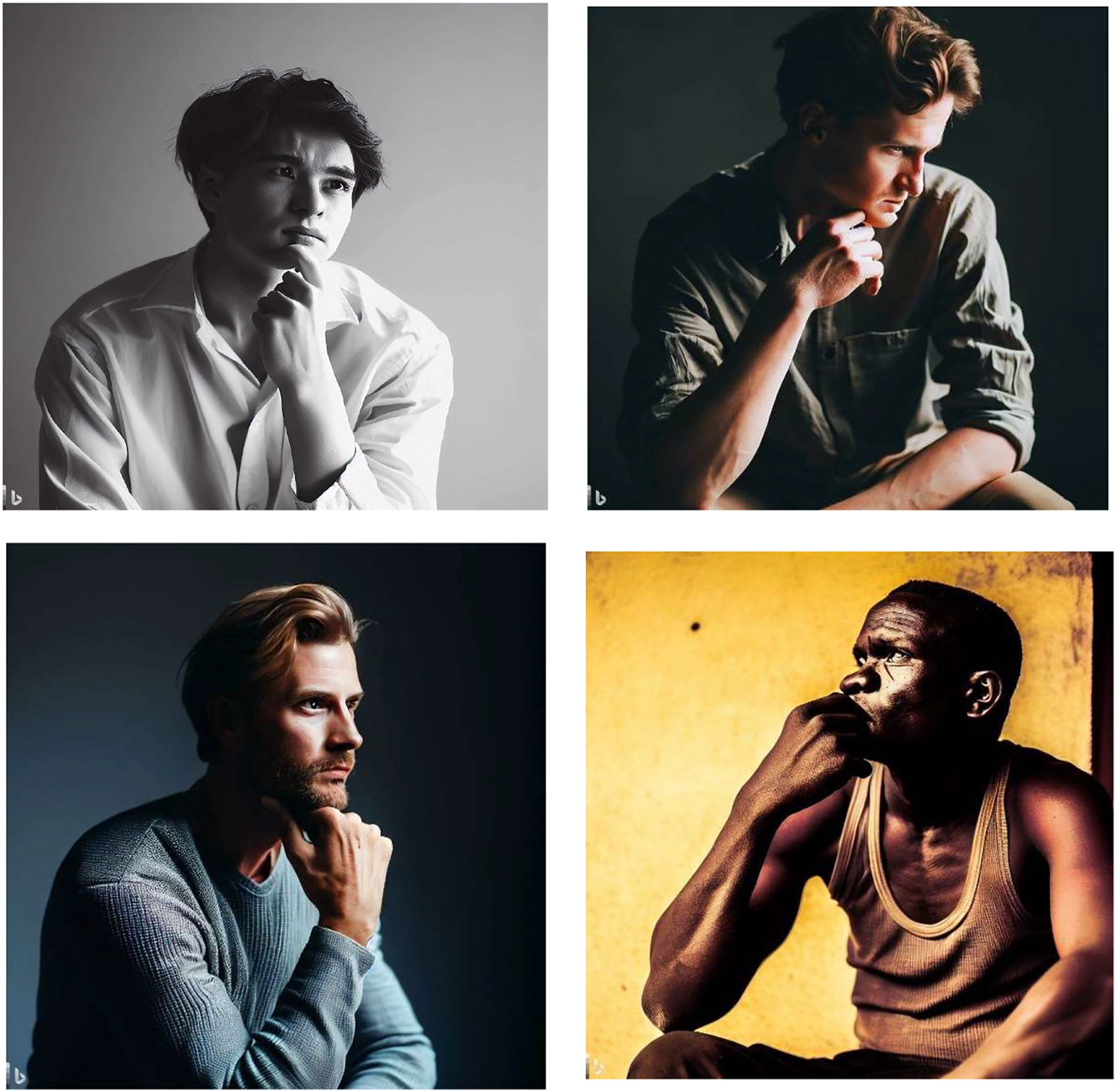 Figure 9: 
The sentence “the man is thinking” rendered visually.
