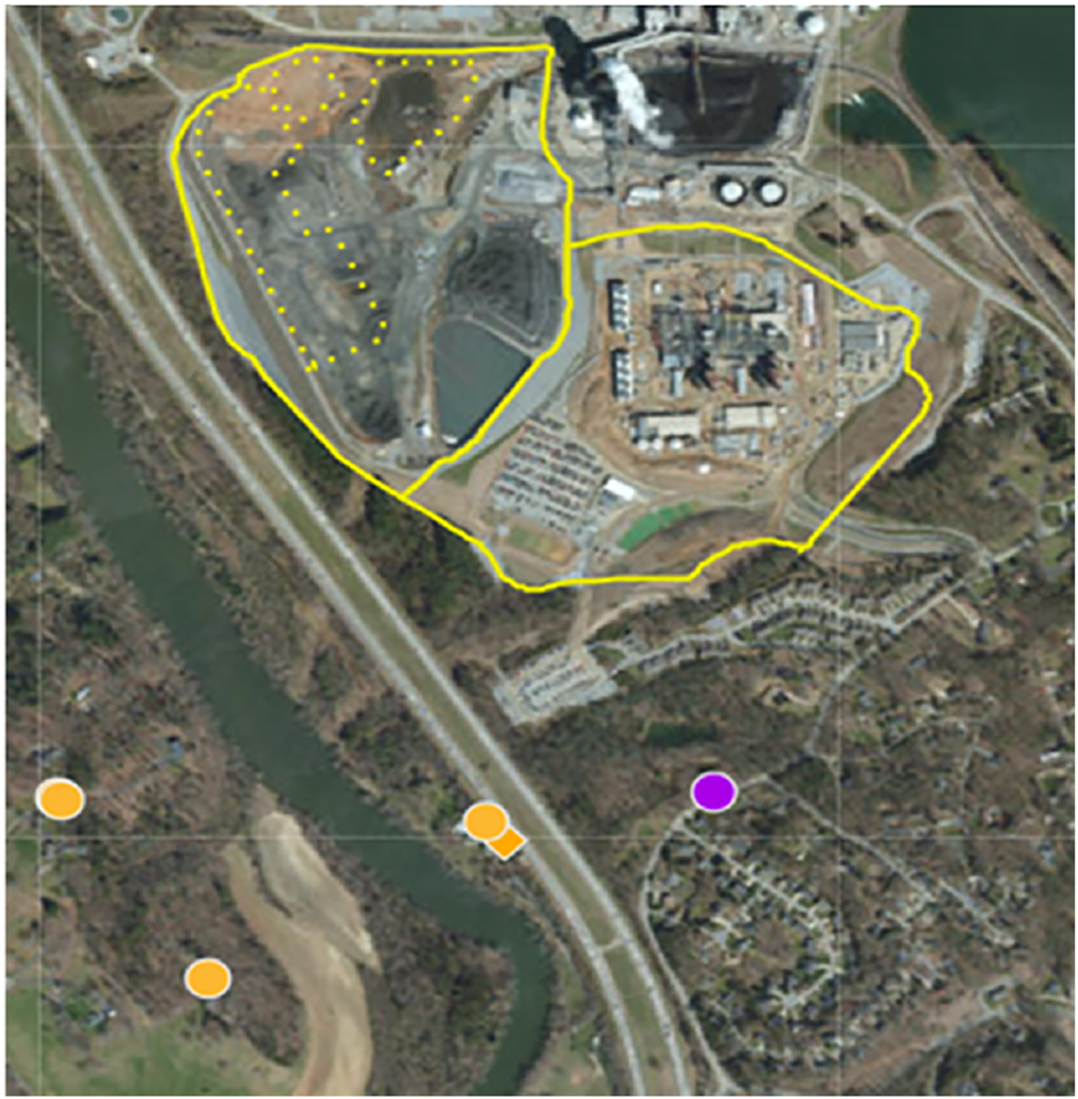 Image 2: 
A snap of Asheville coal ash site on well water contamination sites (by Southern environmental law center – SELC, used with permission).

